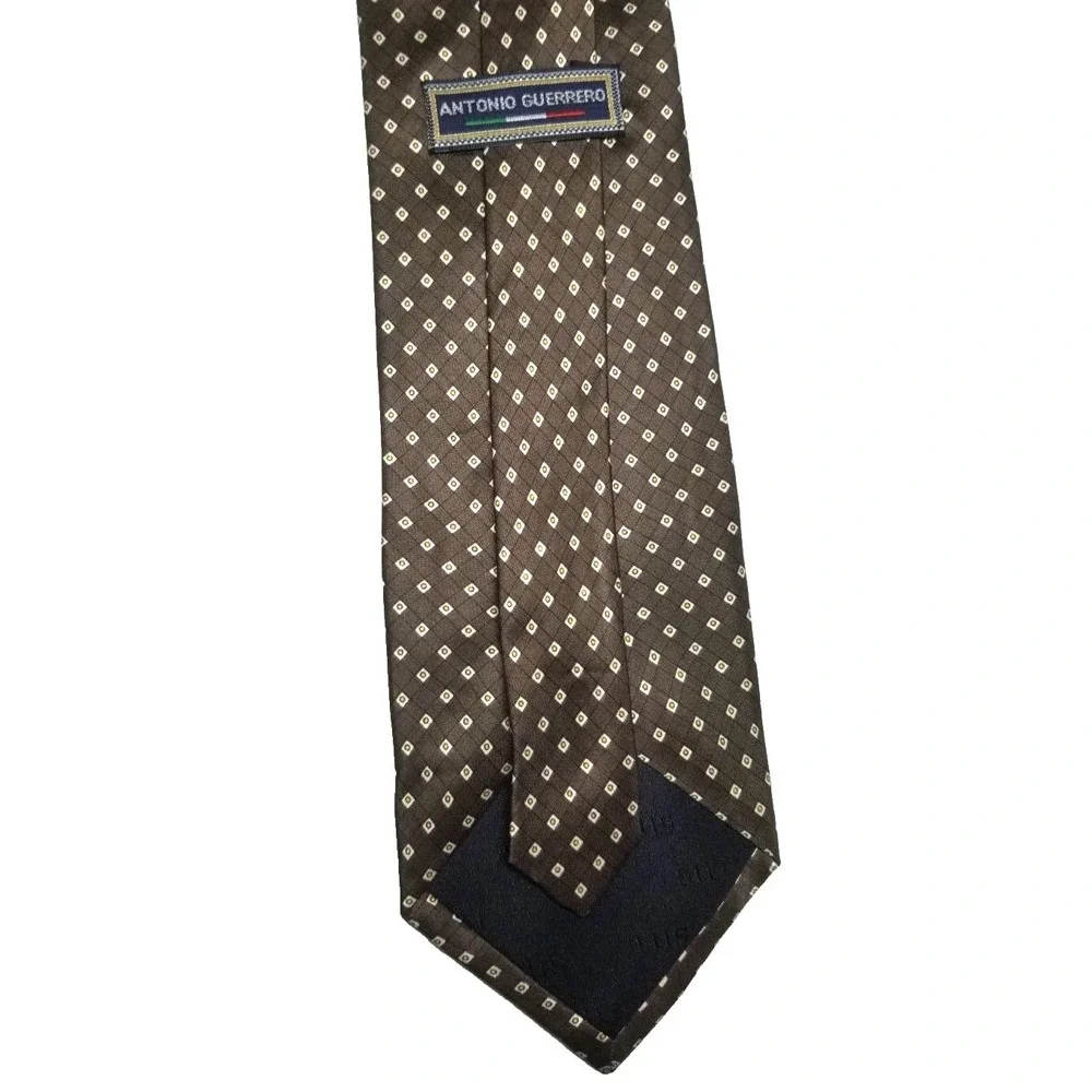 Antonio Guerrero 100%‎ Silk Brown Geometric with Tan/Gold Handmade Tie